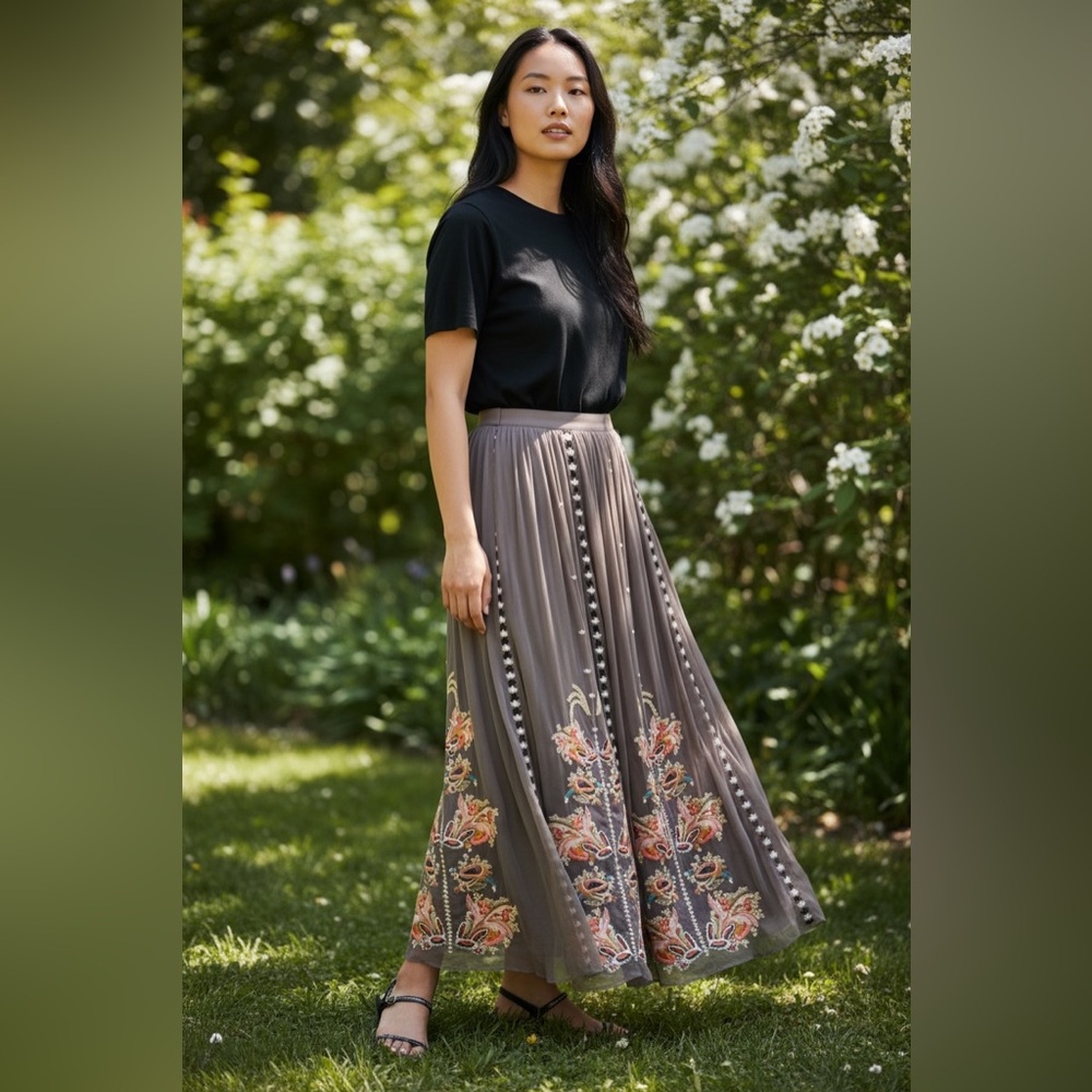 Sundance Gray Floral Maxi Skirt